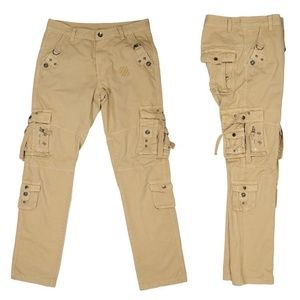 JUNYE JEANS Y2K Vintage Military Fatigue Cargo Pants Sz. 32 x 33 Beige Cotton